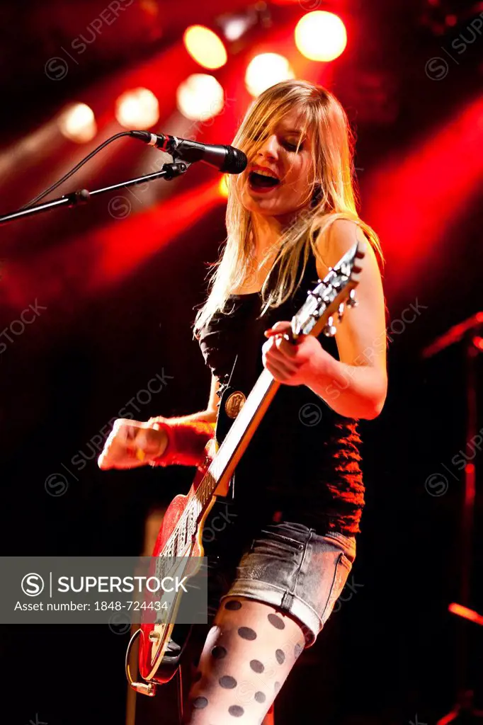 Isabella Eder, guitarist of the Swiss band Delilah, performing live in the Schueuer concert hall, Lucerne, Switzerland, Europe