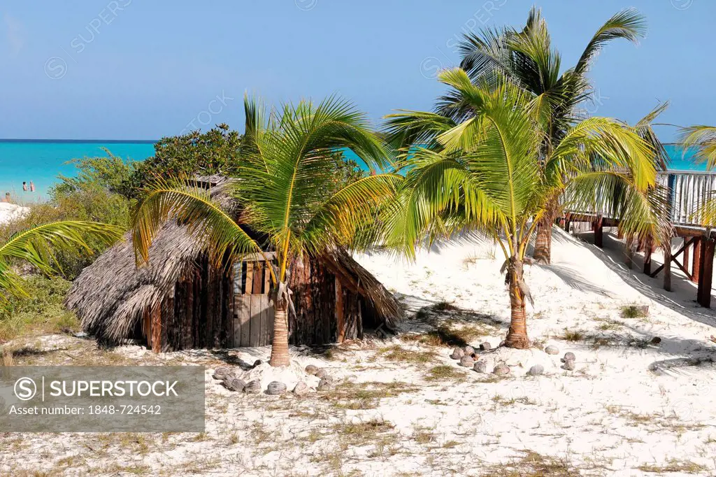 Beach hut, storage cabin, Playa Pilar, Caya Coco, North Coast, Cuba, Greater Antilles, Caribbean, Central America, America