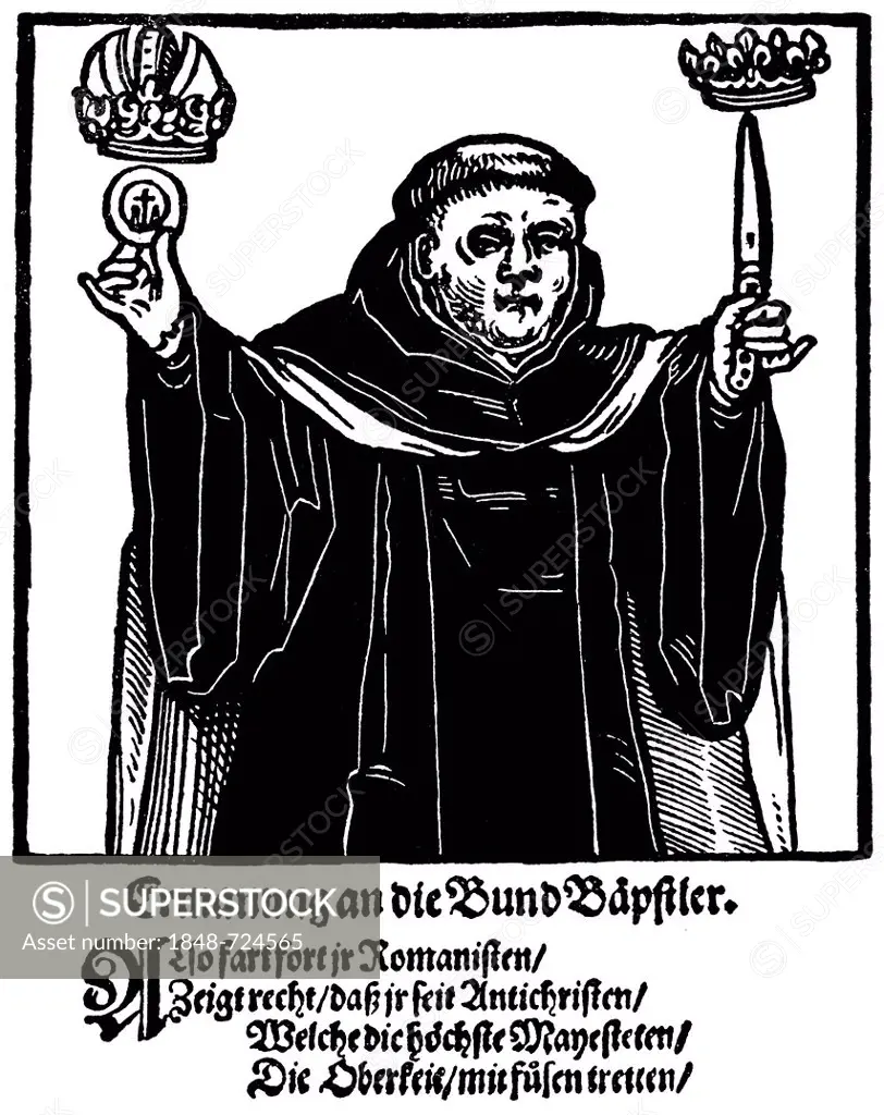 Historical illustration from the 19th Century, pamphlet against Jacques Clément or Jacob Clement, 1567 - 1589, a Dominican monk who stabbed the French...