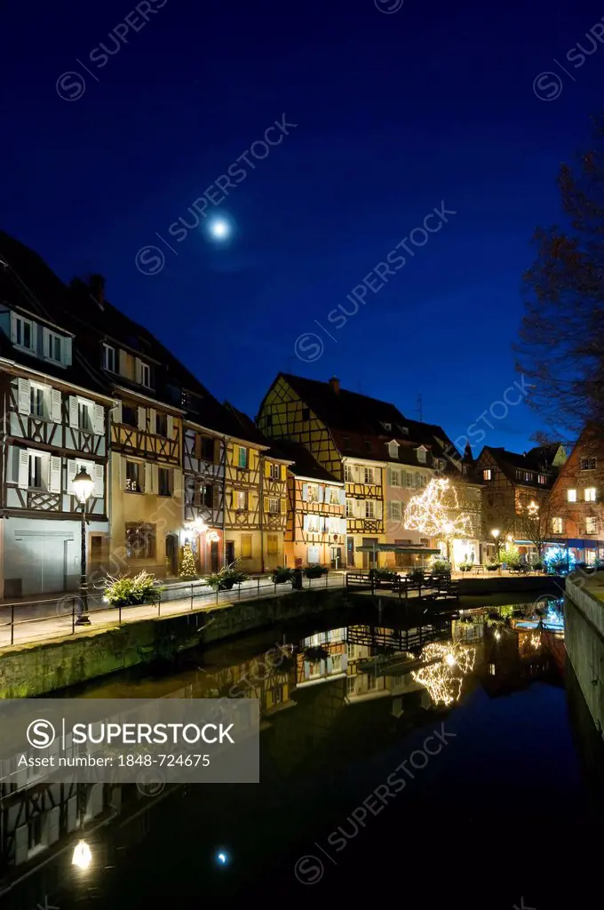 Dusk, Christmassy and wintery Colmar, Alsace, France, Europe