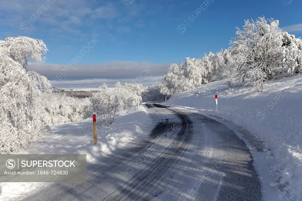 Supeyres pass in winter, Livradois-Forez natural park, Puy de Dome, Auvergne, France, Europe