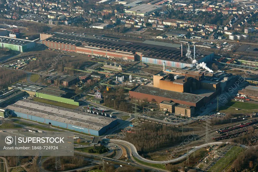 Aerial view, ThyssenKrupp Nirosta steel production works, Nirosta Plant, Bochum, Ruhr Area, North Rhine-Westphalia, Germany, Europe