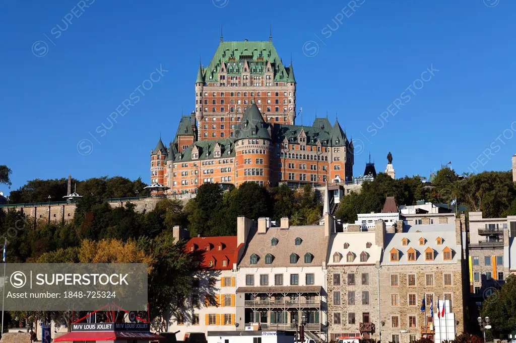 Chateau Frontenac, lower side, Quebec City, UNESCO World Heritage Site, Quebec, Canada
