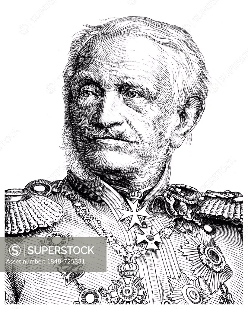 Historical drawing from the 19th Century, portrait of Friedrich Heinrich Ernst Graf von Wrangel, 1784 - 1877, a Prussian Field Marshal