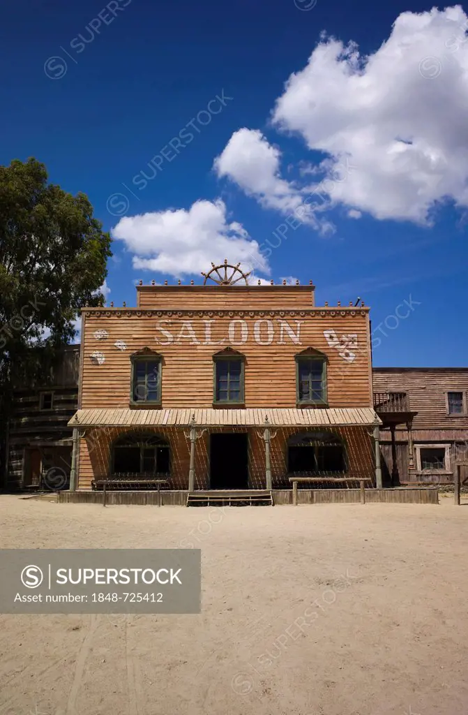 Fort Bravo, western town, former film set, now a tourist attraction, saloon, Tabernas, Andalusia, Spain, Europe