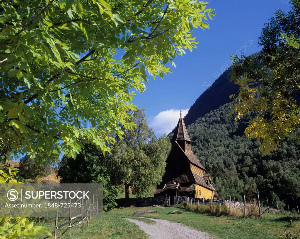 Europe's oldest stave church, Urnes Stave Church, on Lustrafjord, Sogn og Fjordane, Norway, Scandinavia, Europe