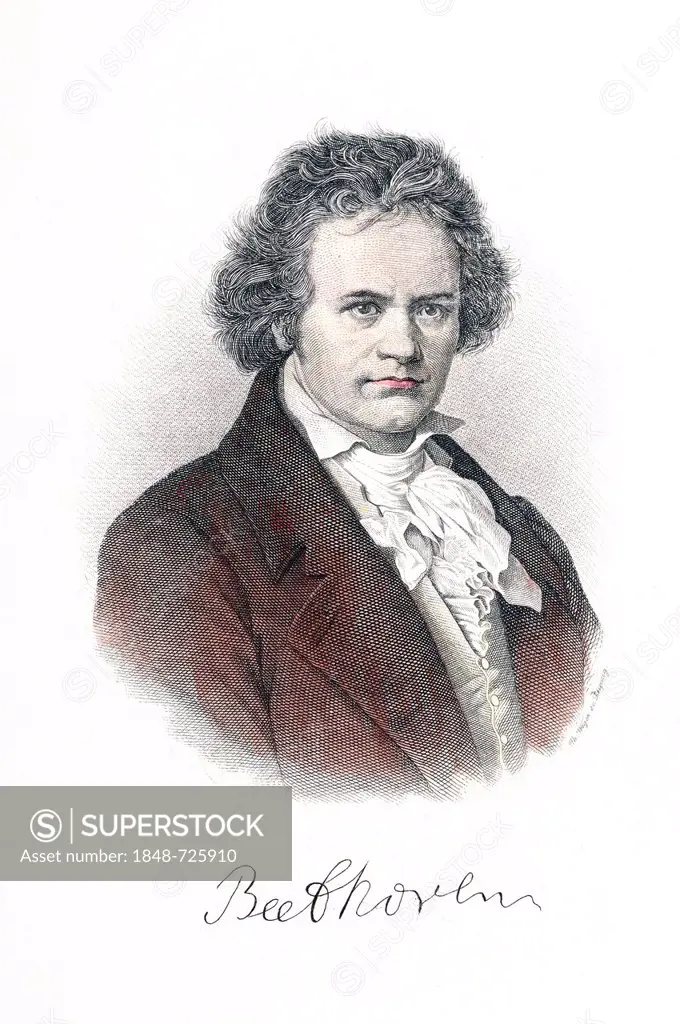 Ludwig van Beethoven, historical etching, 1820