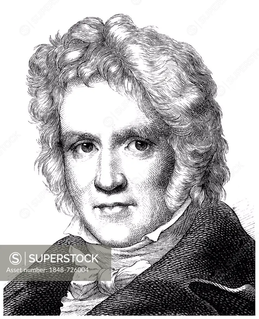 Historical drawing from the 19th Century, portrait of Friedrich Wilhelm Bessel, 1784 - 1846, a German mathematician and astronomer