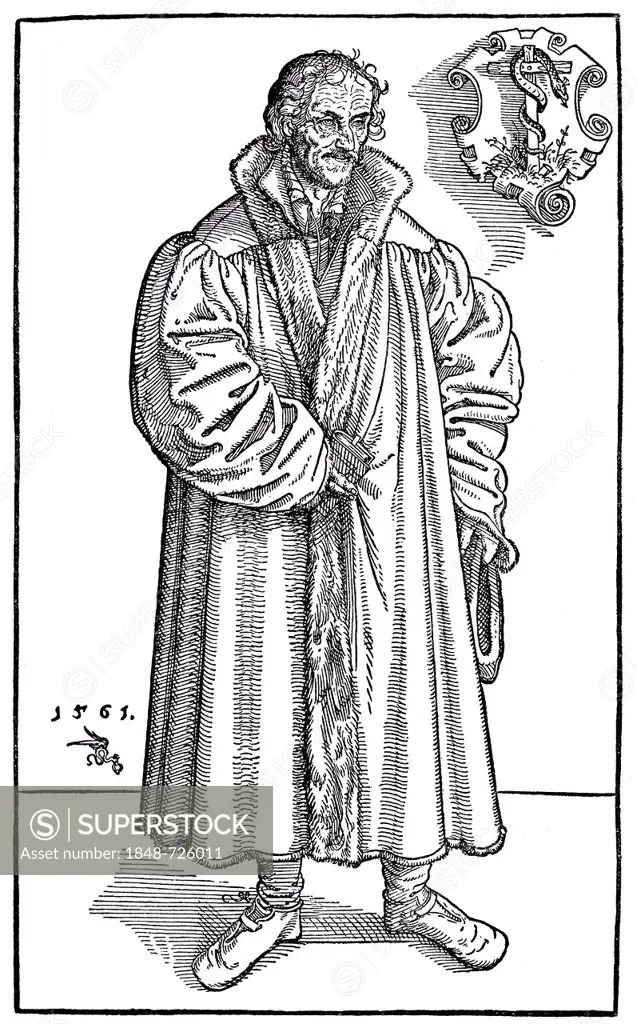 Historical illustration from the 19th Century, depiction of Philipp Melanchthon or Philipp Schwartzerdt, 1497 - 1560, a philologist, philosopher, huma...