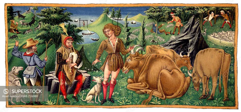Historical illustration from the 19th Century, The Shepherds of Arcadia by Jacopo Sannazaro, 1458 -1530, a poet of the Renaissance