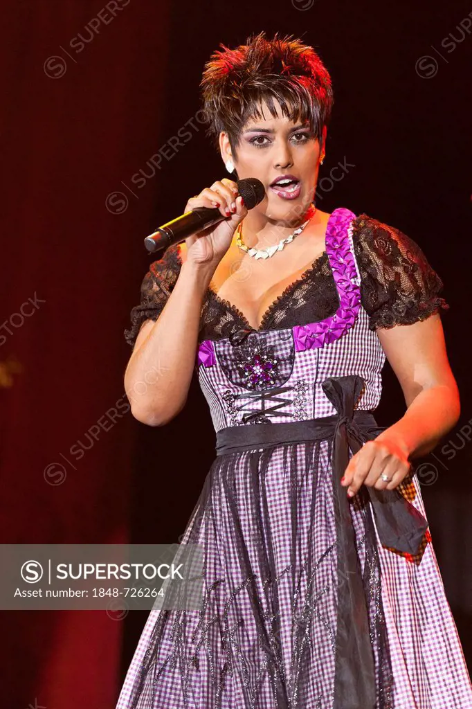 The Swiss pop and folk music singer Sarah-Jane performing live at the Schlager Nacht 2012, pop music event, in Lucerne, Switzerland, Europe