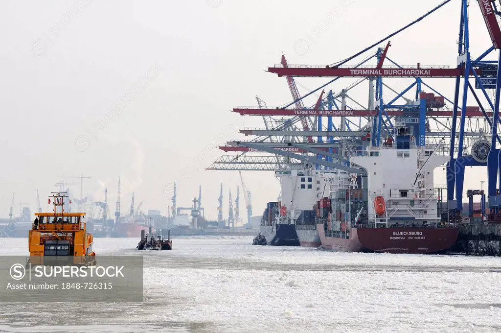 Container Terminal Burchardkai, Port of Hamburg in winter, Hamburg, Germany, Europe