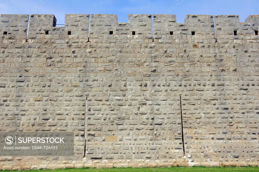 Ancient city wall, Aigues-Mortes, Camargue, Gard department, Languedoc-Roussillon region, Southern France, France, Europe, PublicGround