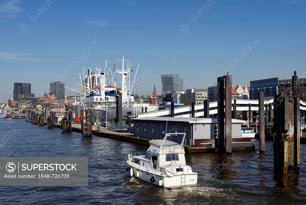 Port of Hamburg, Ueberseebruecke landing stage, city marina, St. Pauli Landing Stages, Hamburg, Germany, Europe