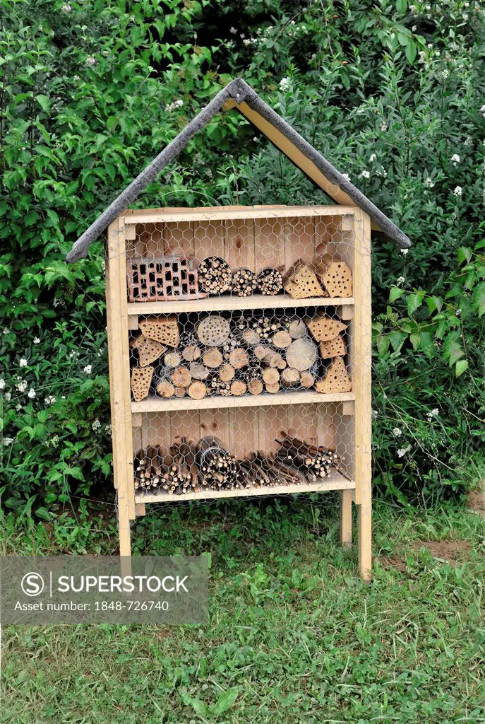 Insect house or shelter, Schwaebisch Gmuend, Baden-Wuerttemberg, Germany, Europe