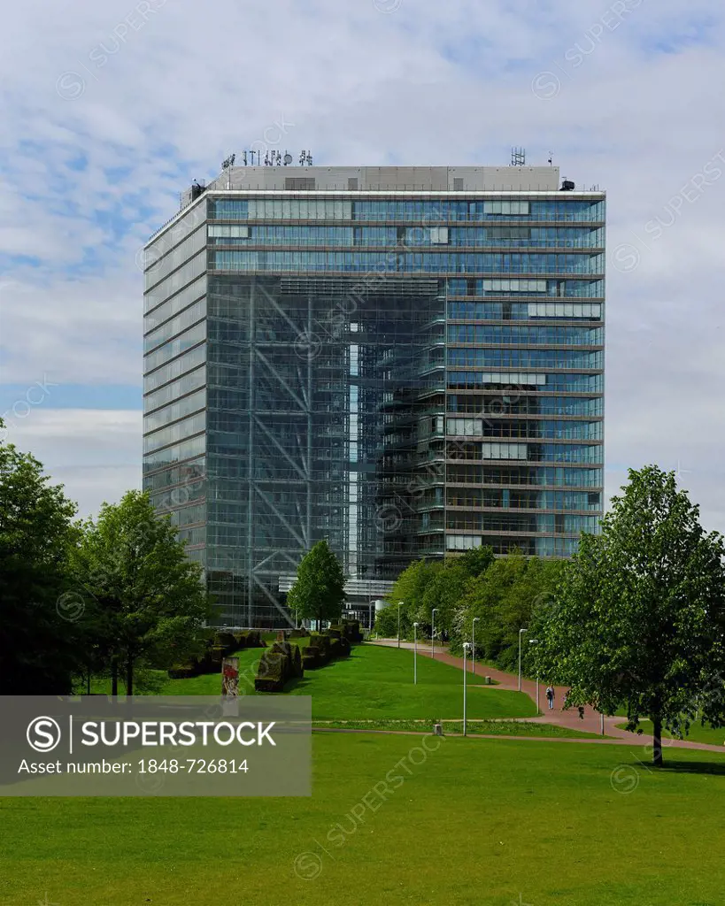 Imposing Stadttor Duesseldorf building, a modern office building close to the Media Harbour, North Rhine-Westphalia, Germany, Europe, PublicGround