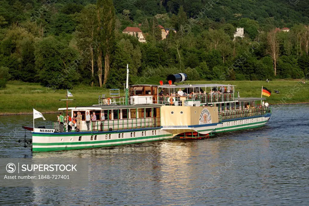Passenger ship on the Elbe river, Dresden, Saxony, Germany, Europe