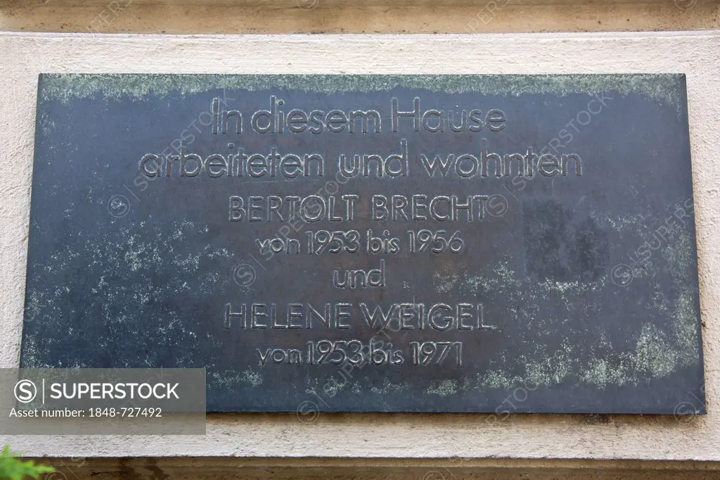 Commemorative plaque for Bertolt Brecht and Helene Weigel, Berlin, Germany, Europe