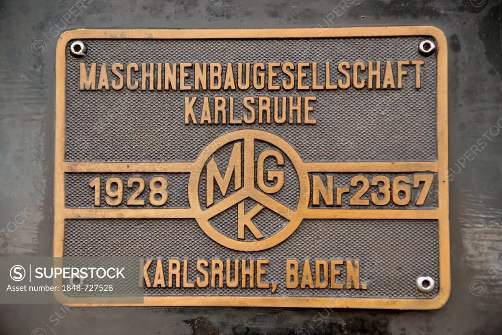 Sign on the locomotive of the Achertal train, 1928, Ottenhoefen, Achertal, Black Forest, Baden-Wuerttemberg, Germany, Europe