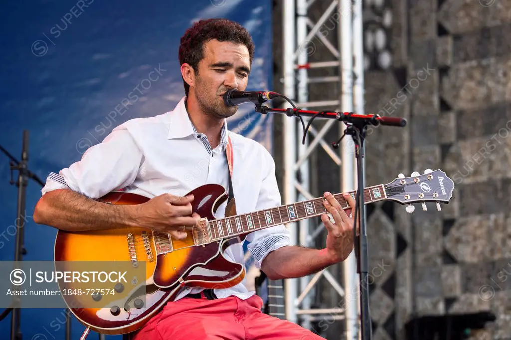 South African-Swiss singer and songwriter Brendan Adams performing live at the Blue Balls Festival, Pavilion at the lake, Lucerne, Switzerland, Europe