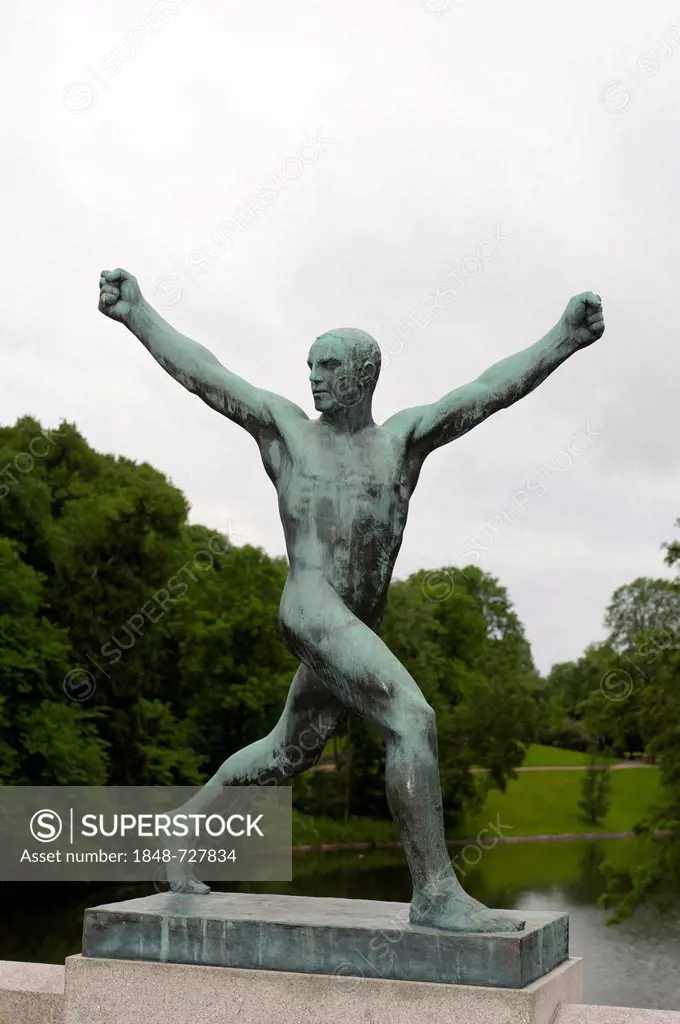 Joyful man, bronze statue by Gustav Vigeland, Vigeland Sculpture Park, Frognerparken, Frogner Park, Oslo, Norway, Scandinavia, Northern Europe, Europe