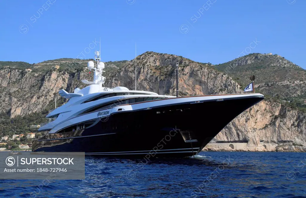Motor yacht Anastasia, built by shipyard Oceanco, length 75.5m, built in 2008, at Cap Ferrat, Côte d'Azur, France, Mediterranean, Europe