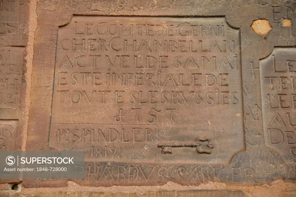 Wall inscription at the cathedral, Cathédrale Notre-Dame, Notre-Dame Cathedral, Strasbourg, Bas-Rhin, Alsace, France, Europe