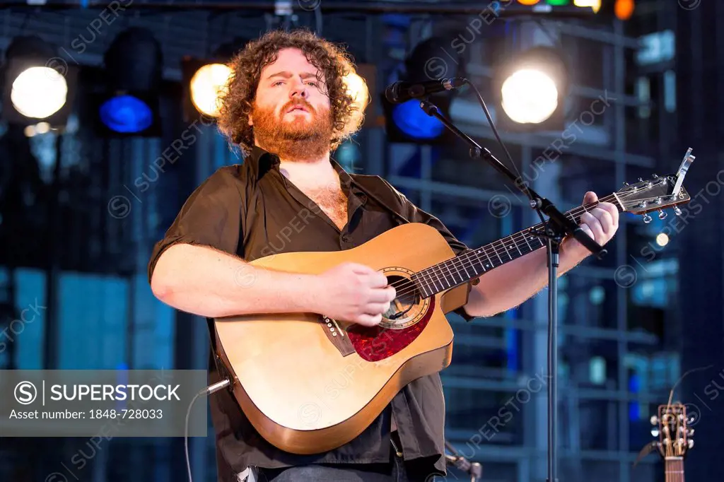 The Irish singer and songwriter David Hope playing live in front of the KKL Plaza, Blue Balls Festival, Lucerne, Switzerland, Europe