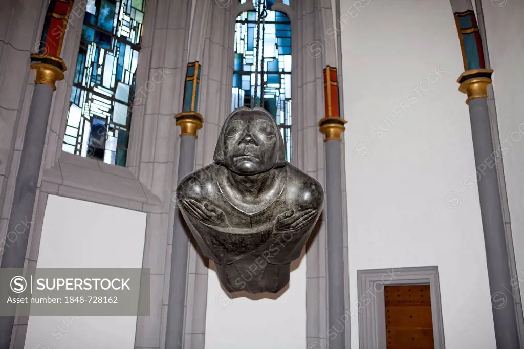 Hovering angel, Der Schwebende, sculpture with the facial features of Kaethe Kollwitz, by Ernst Barlach, Antoniterkirche church, Cologne, North Rhine-...