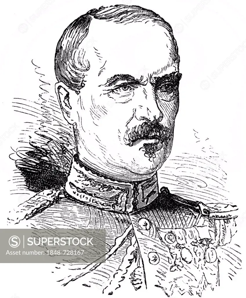 Historical drawing, portrait of Charles Auguste Frossard, 1807-1875, French General in the Franco-Prussian War or Franco-German War, 1870-71