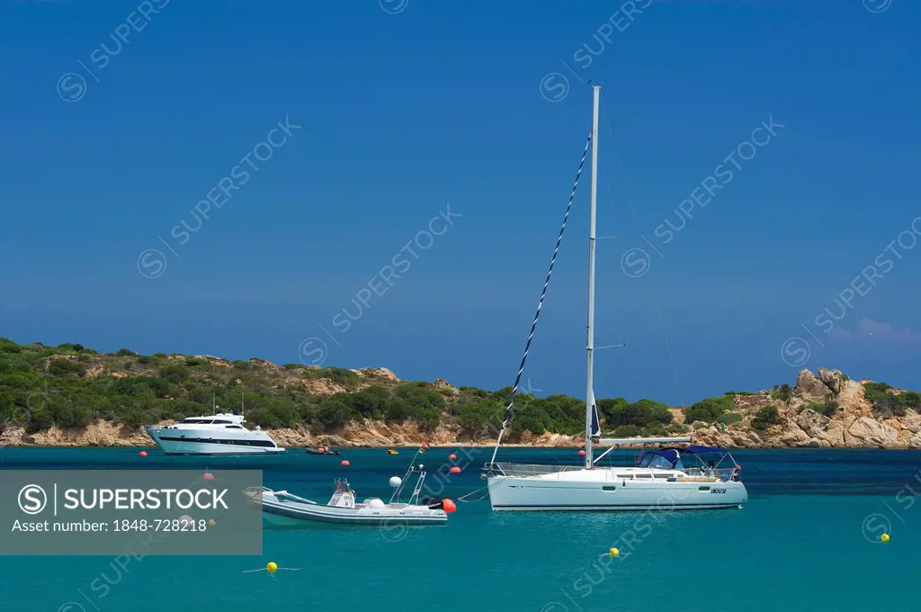 Yachts in the bay on La Maddalena, Sardinia, Italy, Europe