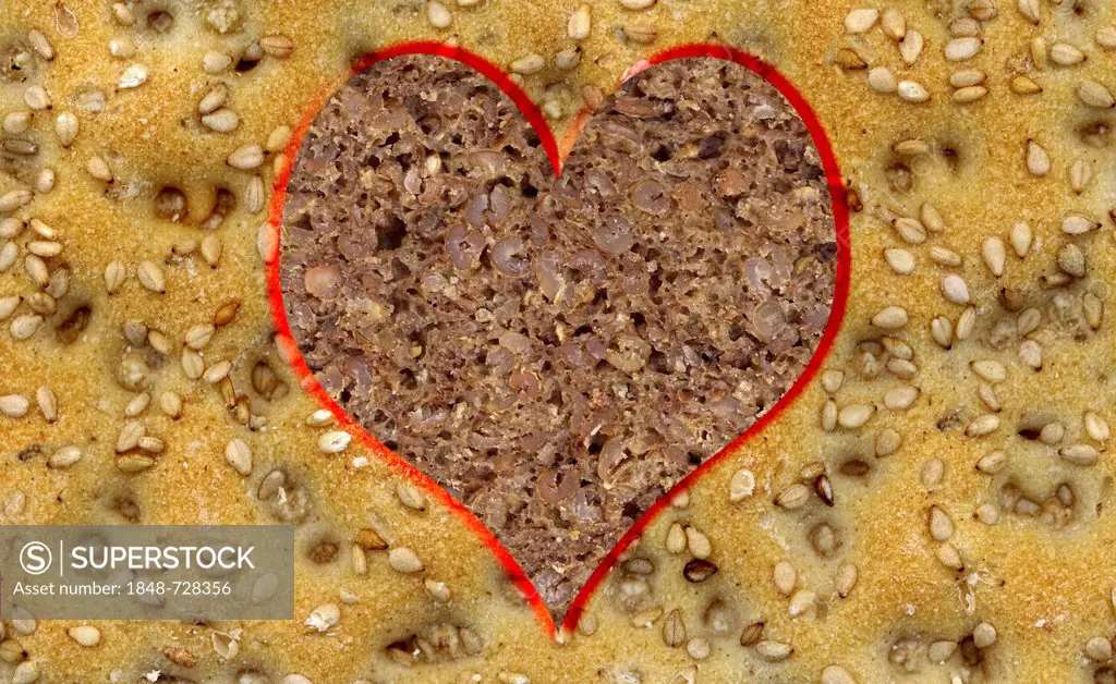 A slice of sesame crisp bread with a heart of wholemeal bread