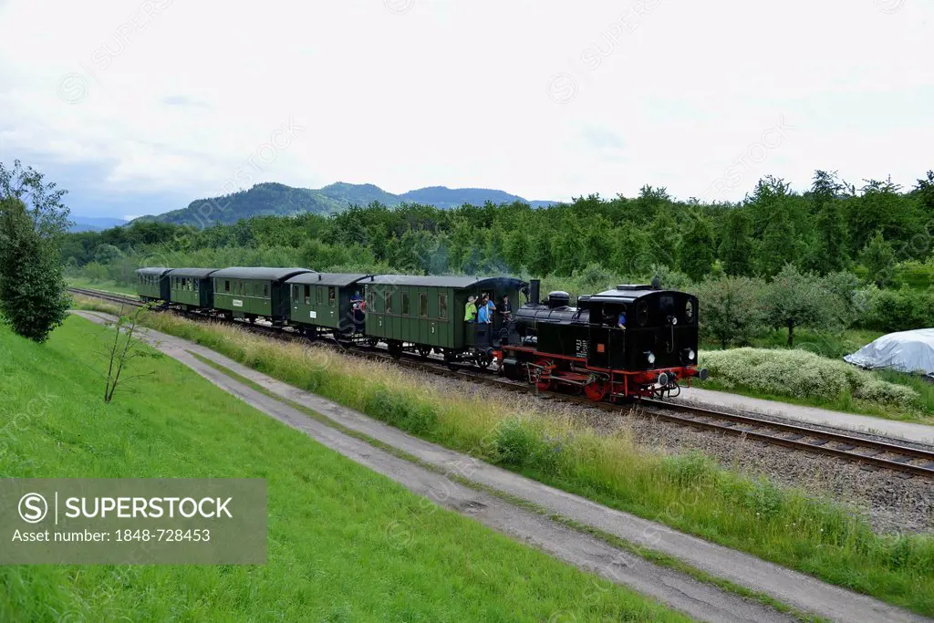 Historic steam train, Achertal train, from 1928, in service during the summer every two weeks between Ottenhoefen and Achern, near Ottenhoefen, Black ...