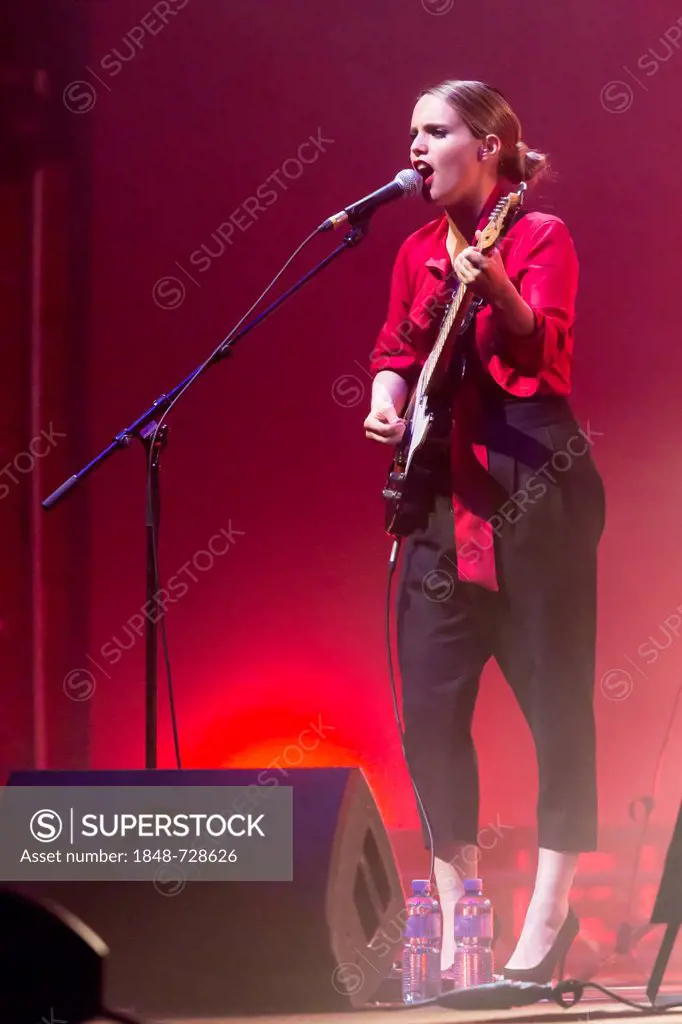 The British singer Anna Calvi performing live in the concert hall of the KKL at the Blue Balls Festival, Lucerne, Switzerland, Europe