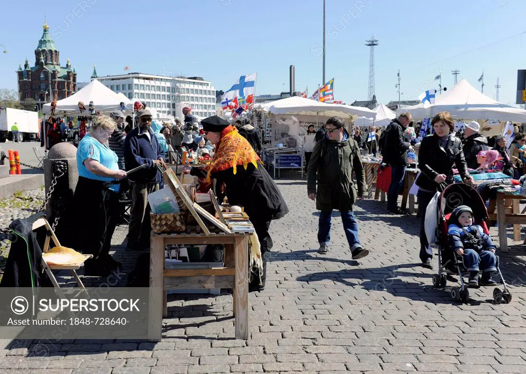 Flea market in the market square at the harbour, Helsinki, Finland, Europe