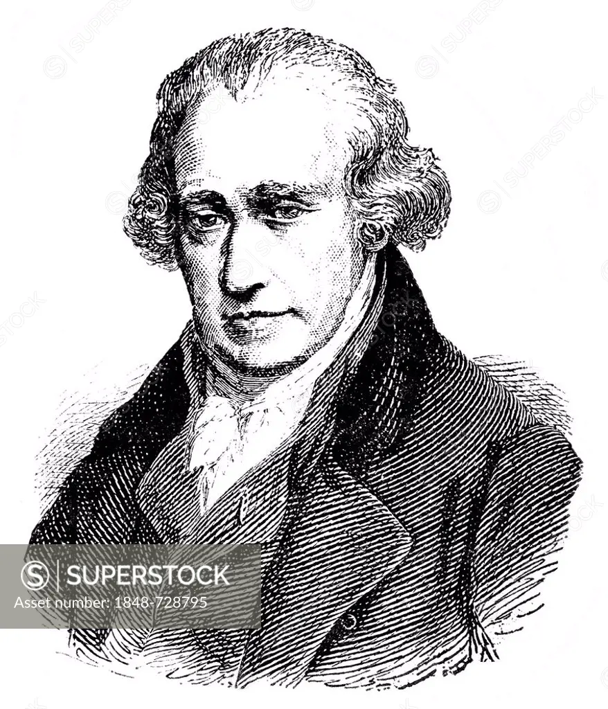 Historic drawing, portrait of James Watt, 1736 - 1819, Scottish inventor of the steam engine