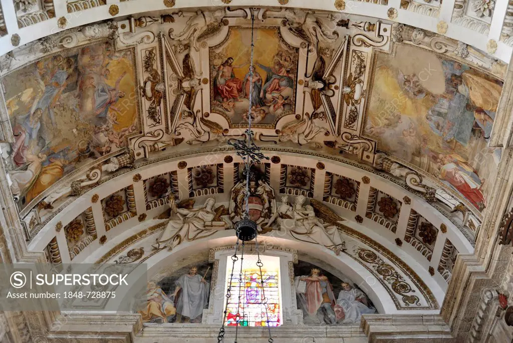 Vaulted ceiling, ceiling paintings, Renaissance pilgrimage Church of San Biagio, architect Antonio da Sangallo, built from 1519-1540, Montepulciano, T...