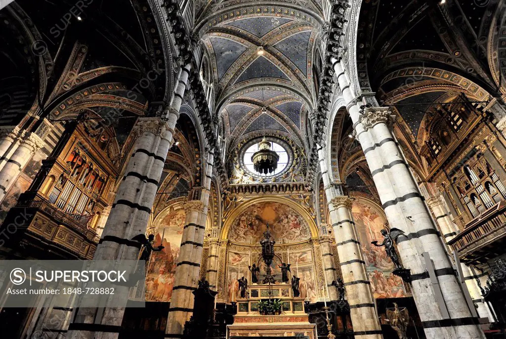 Altar of the Cathedral of Siena, Cattedrale di Santa Maria Assunta, interior view, the main church of the city of Siena, Tuscany, Italy, Europe