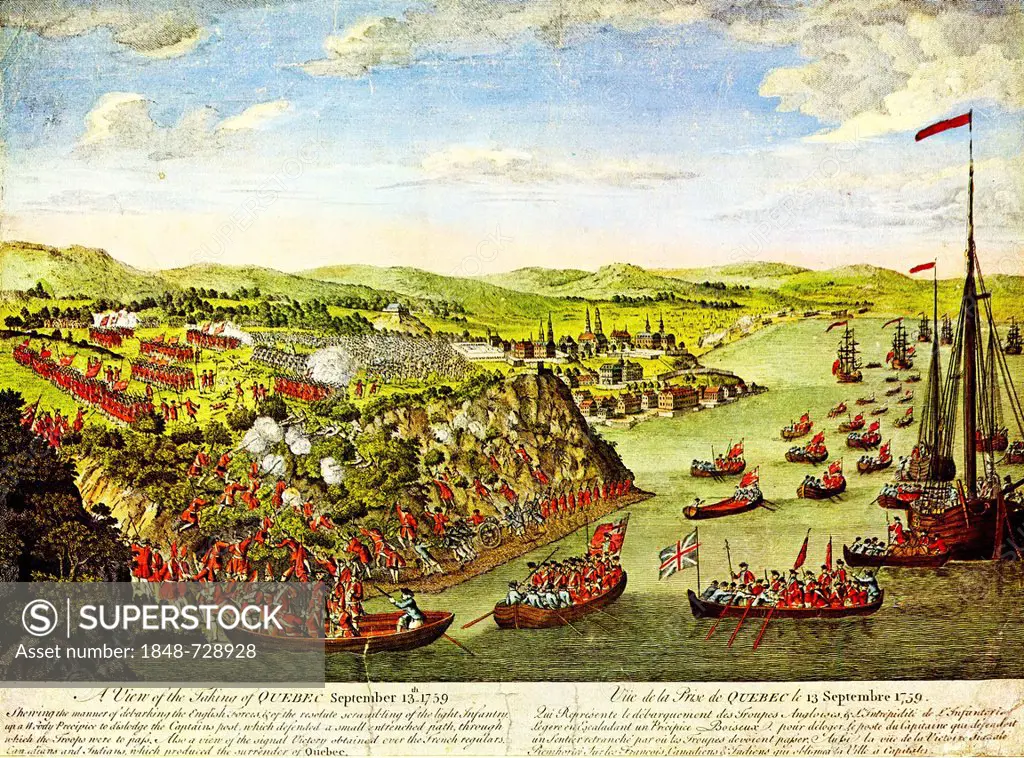 The Battle of the Plains of Abraham or the Battle of Quebec, Plaine d'Abraham, Heights of Abraham, outside the town of Quebec, 13 September 1759, batt...