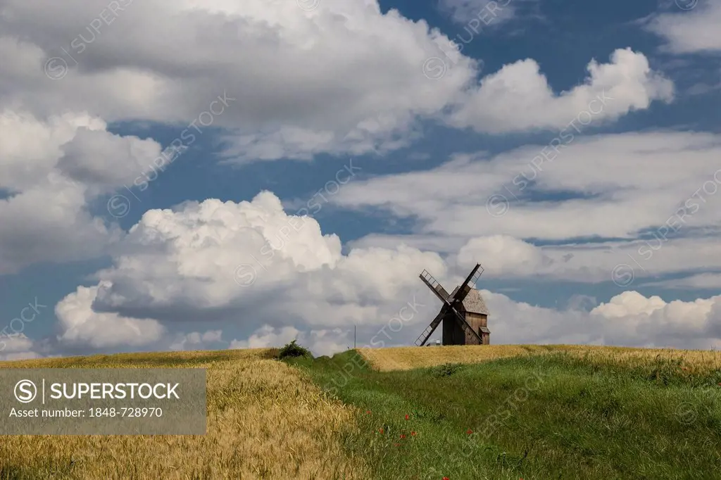 Landscape with a Windmill near Klettbach, Thuringia, Germany, Europe