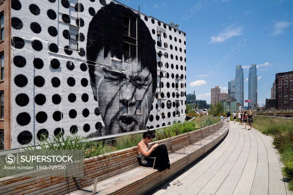 Street art by JR at High Line Park, Lower West Side, Meatpacking District, Chelsea, Greenwich Village, Manhattan, New York City, USA