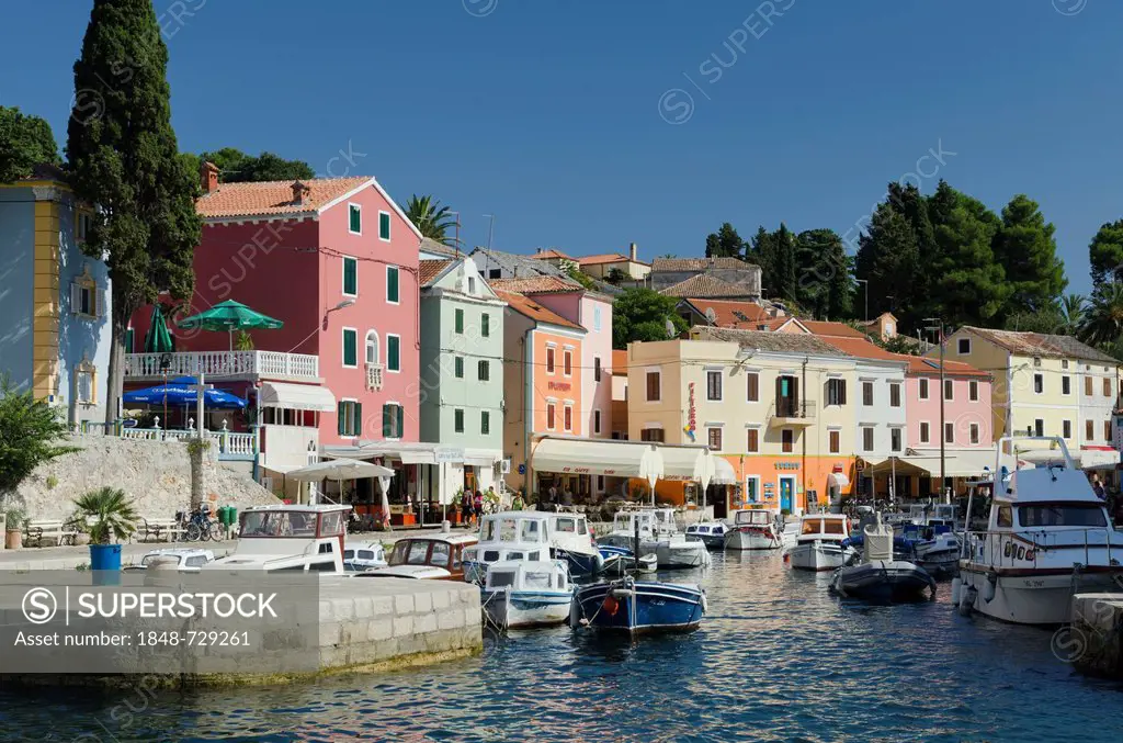 Boats in the harbour of Veli Losinj, Losinj Island, Adriatic Sea, Kvarner Gulf, Croatia, Europe