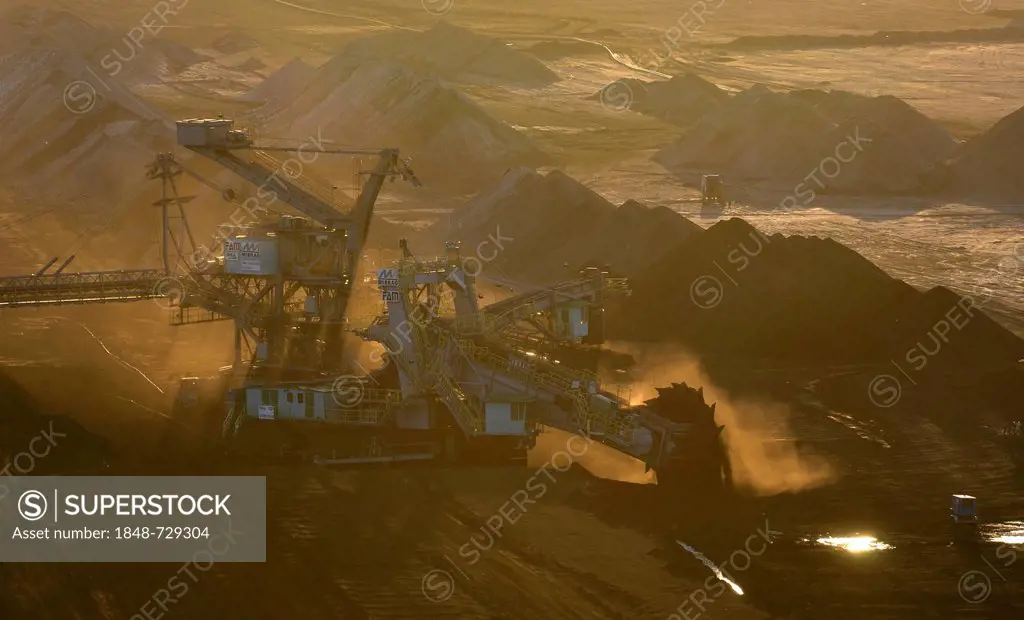 Extraction of lignite in the Schleenhain open pit mine, Saxony, Germany, Europe