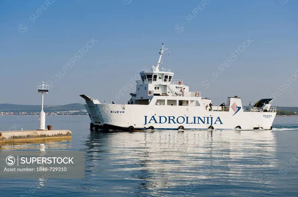 Car ferry in the port of Tkon, Pasman Island, Adriatic Sea, Zadar, Dalmatia, Croatia, Europe
