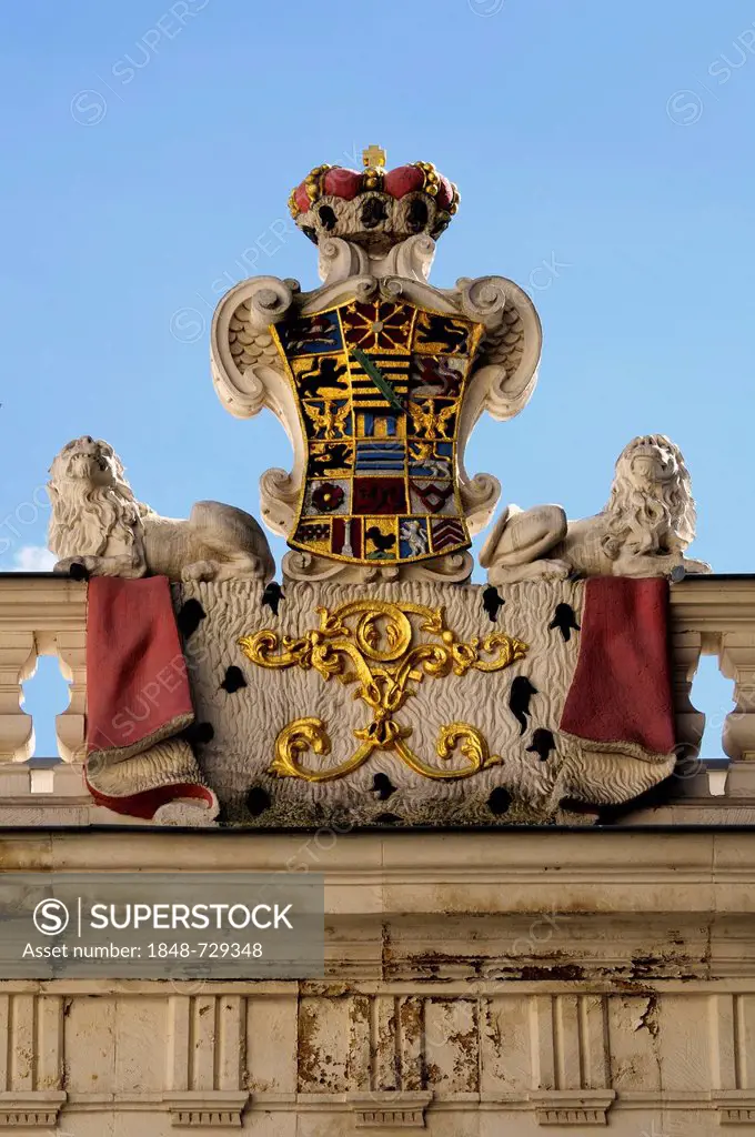 Electoral coat of arms at Schloss Altenburg Castle, Altenburg, Thuringia, Germany, Europe