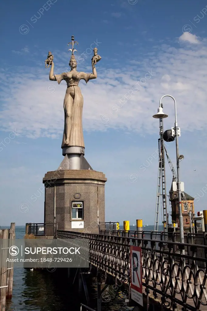 Sculpture of Imperia by sculptor Peter Lenk, at the harbour entrance of Konstanz, Lake Constance, Baden-Wuerttemberg, Germany, Europe, PublicGround