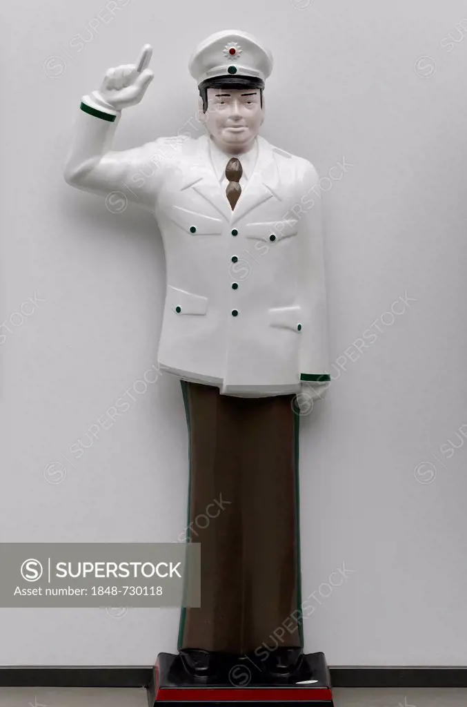 Traffic cop with a wagging finger, figure made of plastic, Germany, Europe