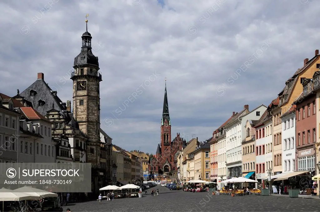 Market square with Town Hall and Bruederkirche, brethren church, Altenburg, Thuringia, Germany, Europe