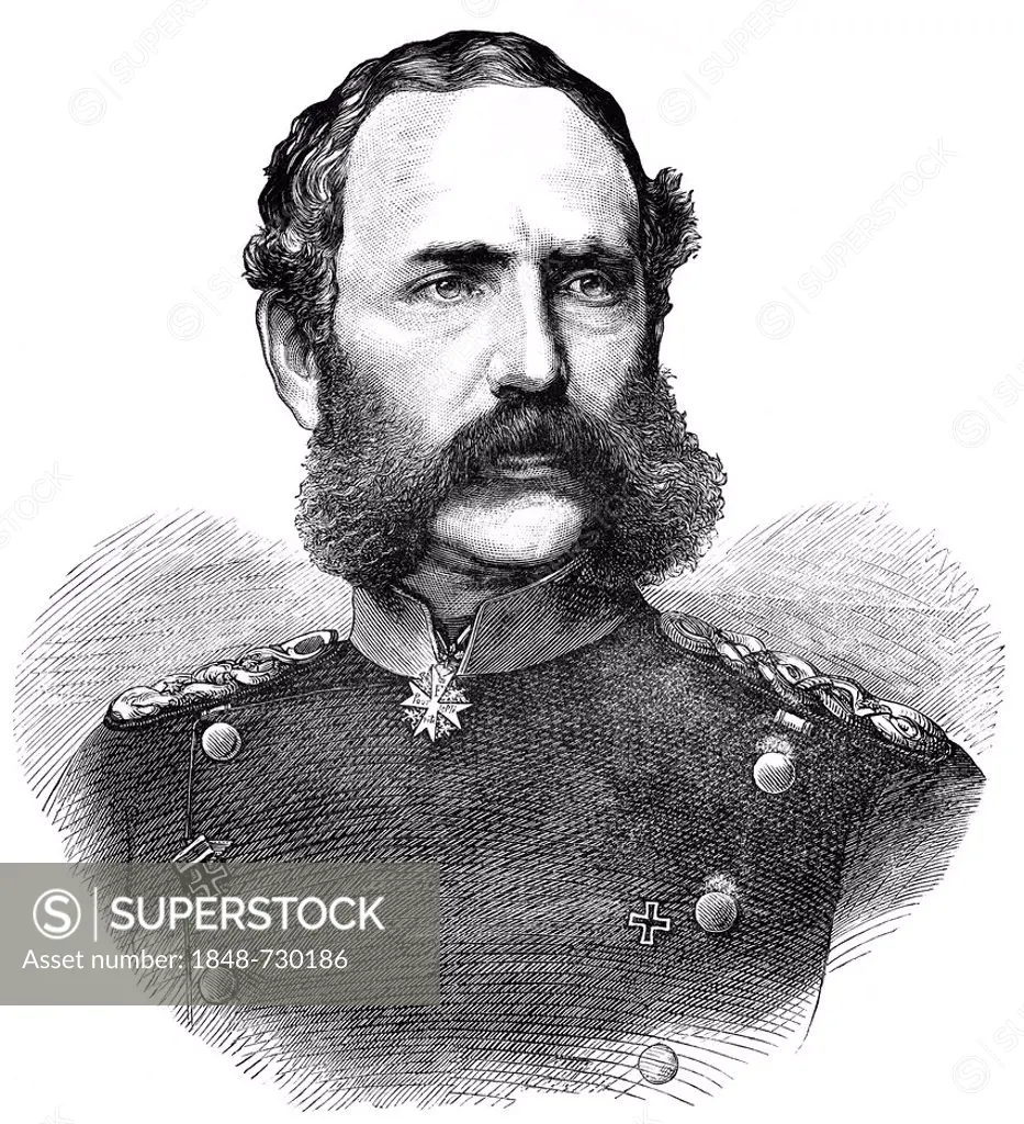 Historical drawing, portrait of Albert of Saxony, 1828-1902, King of Saxony from the House of Wettin, Prussian General of the infantry, Franco-Prussia...