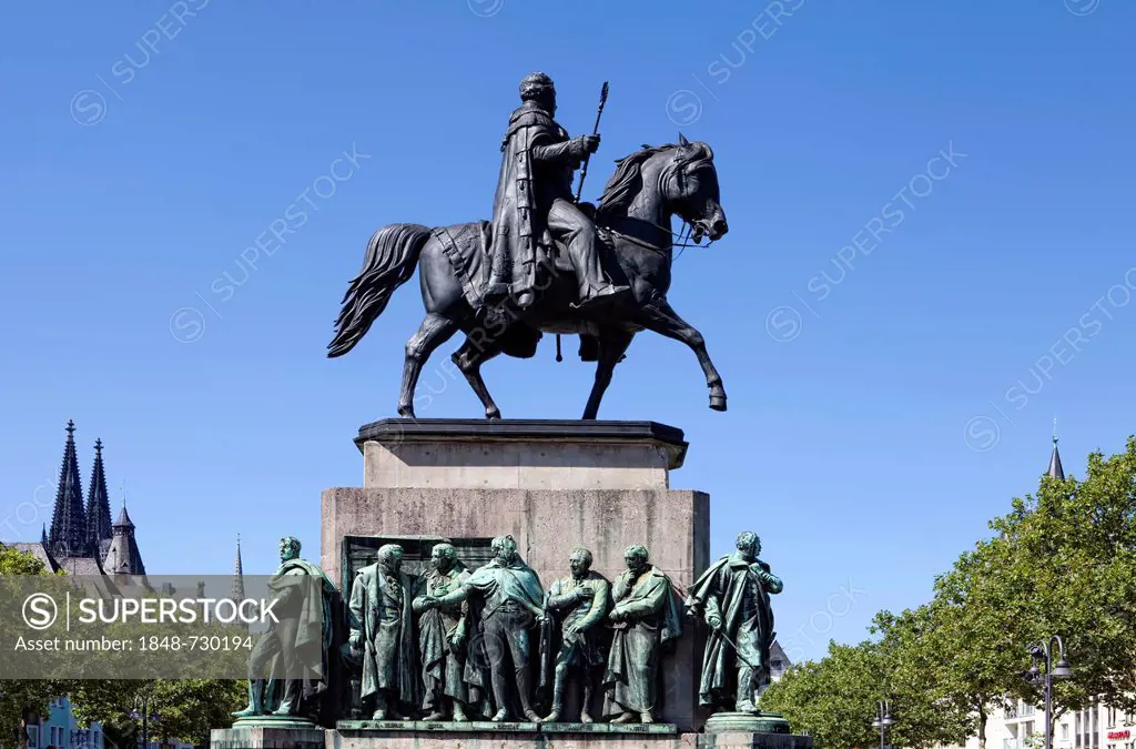 Equestrian statue for the Prussian King Friedrich Wilhelm III, Heumarkt square, Cologne, North Rhine-Westphalia, Germany, Europe, PublicGround